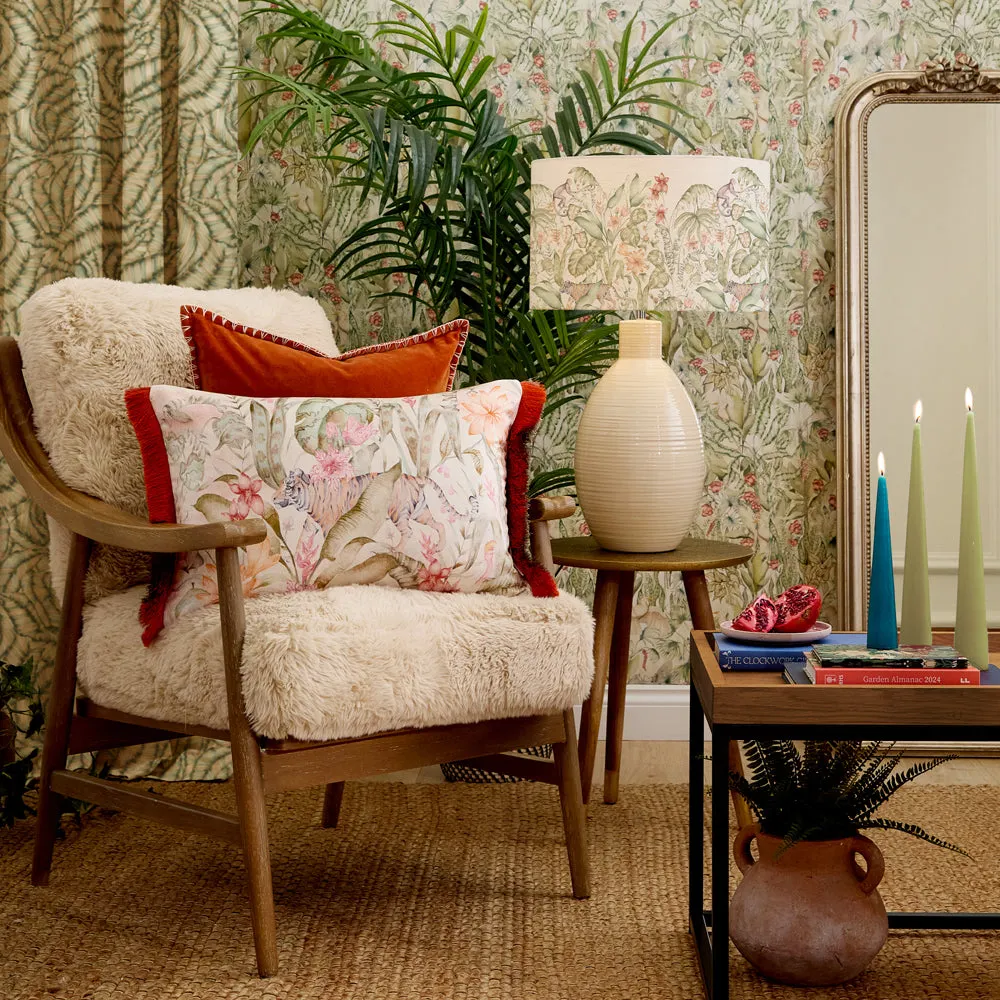 Tropical Utopia Printed Velvet Cushion Lotus