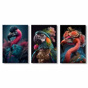 Tropical Beauties Triptych by Juliano de Araujo framed mural artwork