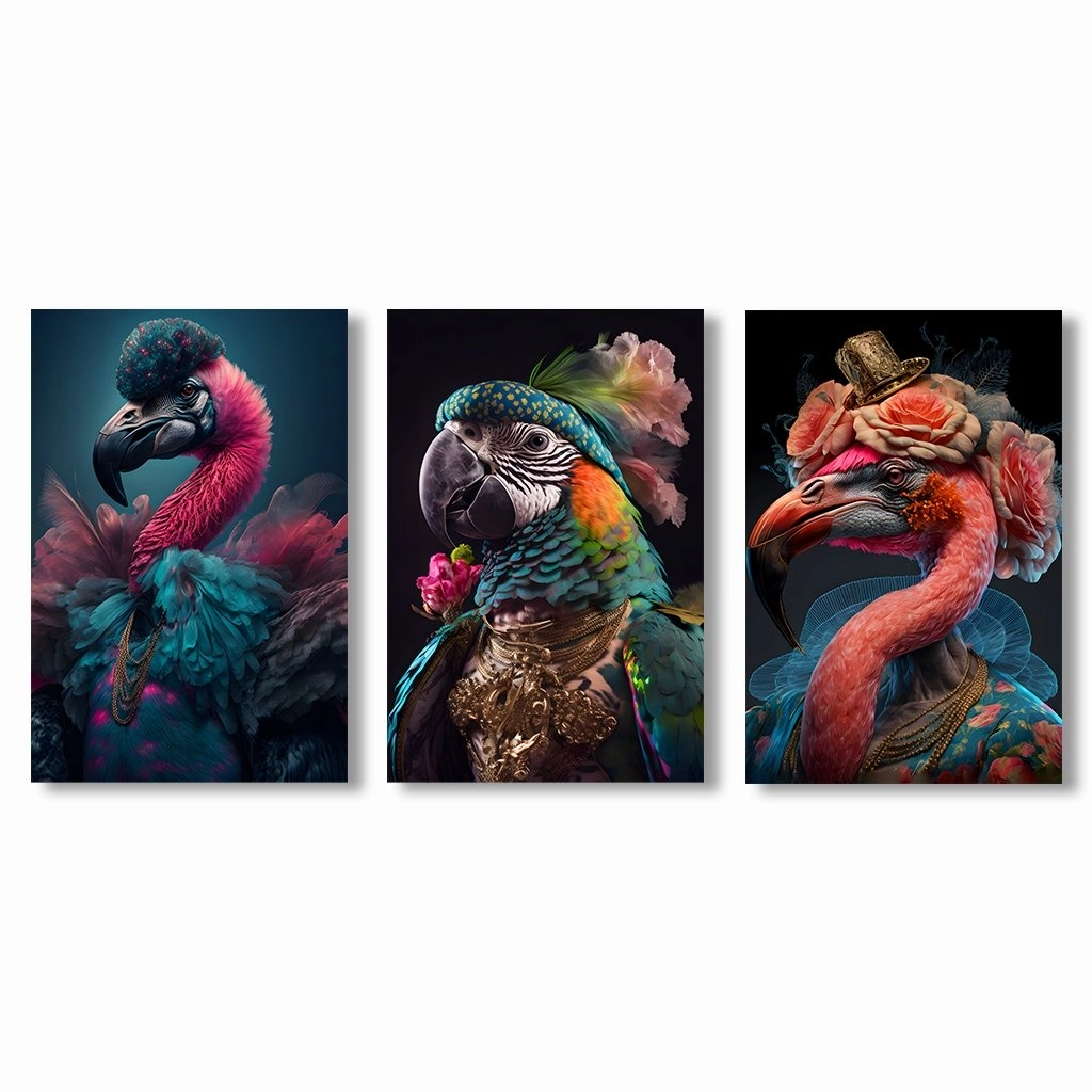 Tropical Beauties Triptych by Juliano de Araujo framed mural artwork