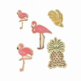 Tropical Flamingo Painted Wood Stickers, 5-Piece wooden room decoration
