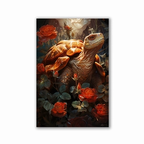 Turtle in Roses No2 by Markus Mikolai framed mural artwork
