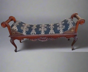 UPHOLSTERED CARVED MAHOGANY BENCH WITH ROLLED ARMS-NOT OLD artistic wall mural