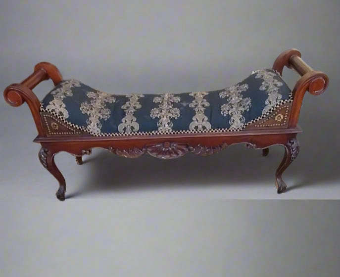 UPHOLSTERED CARVED MAHOGANY BENCH WITH ROLLED ARMS-NOT OLD artistic wall mural