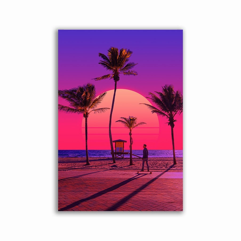 Vaporwave Sunset by Yagedan framed mural artwork