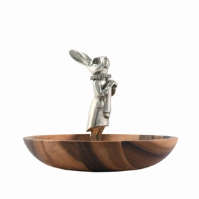 Whimsical Bunny Wood Tidbit Bowl mini desktop sculpture