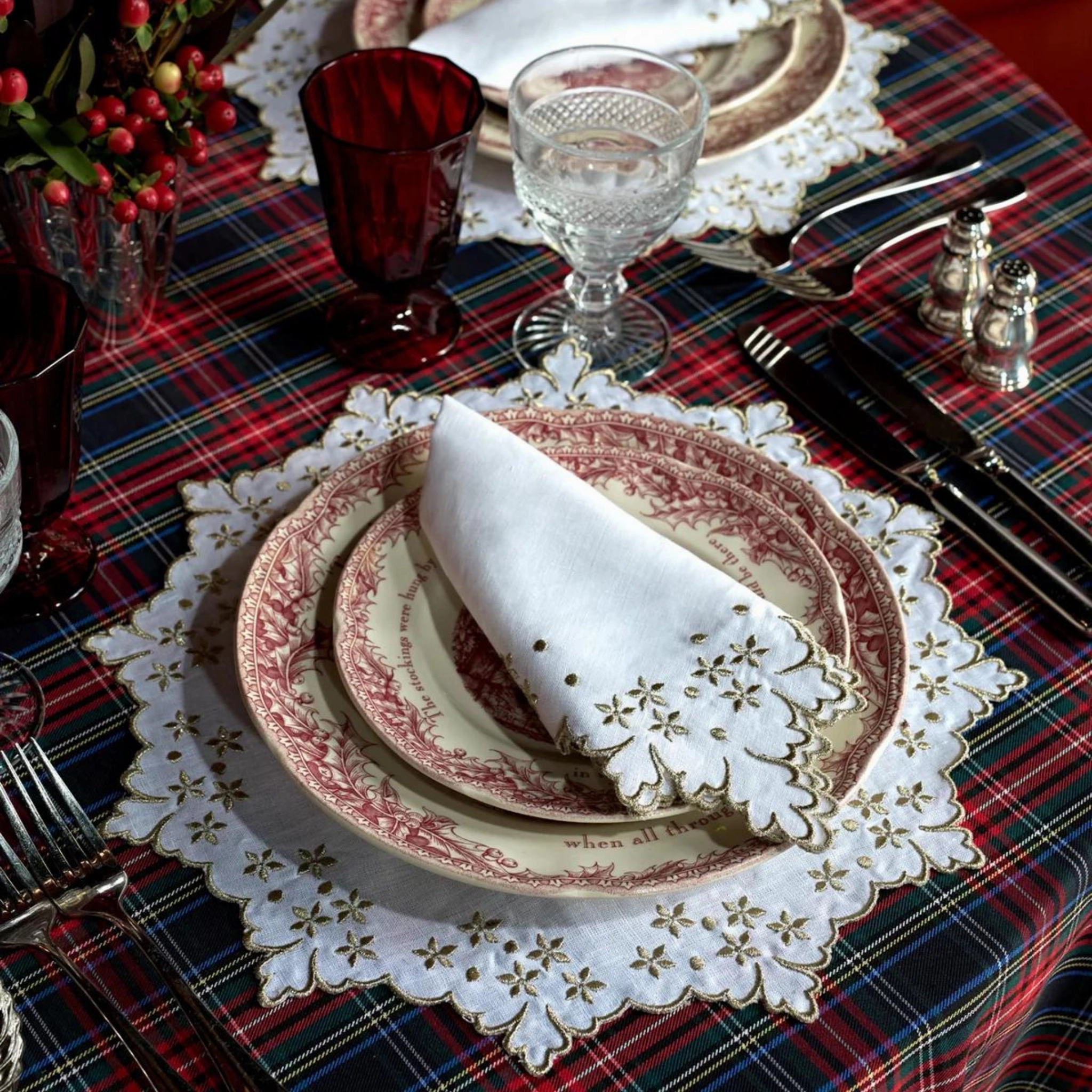 White Celeste Napkin With Gold Embroidery