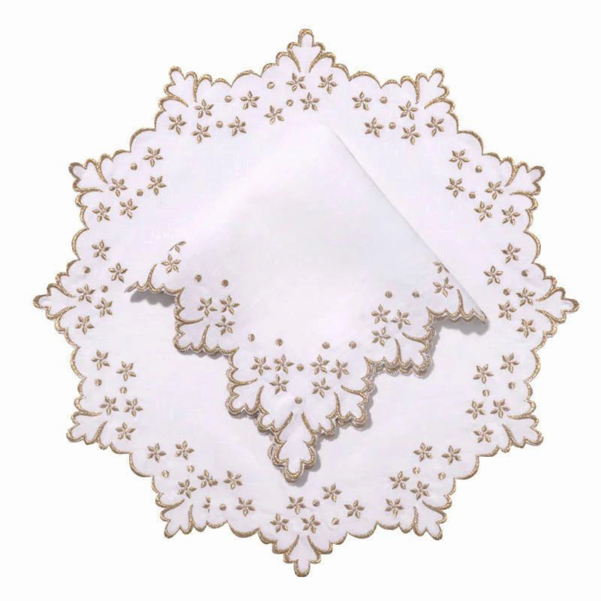 White Celeste Round Placemat With Gold Embroidery