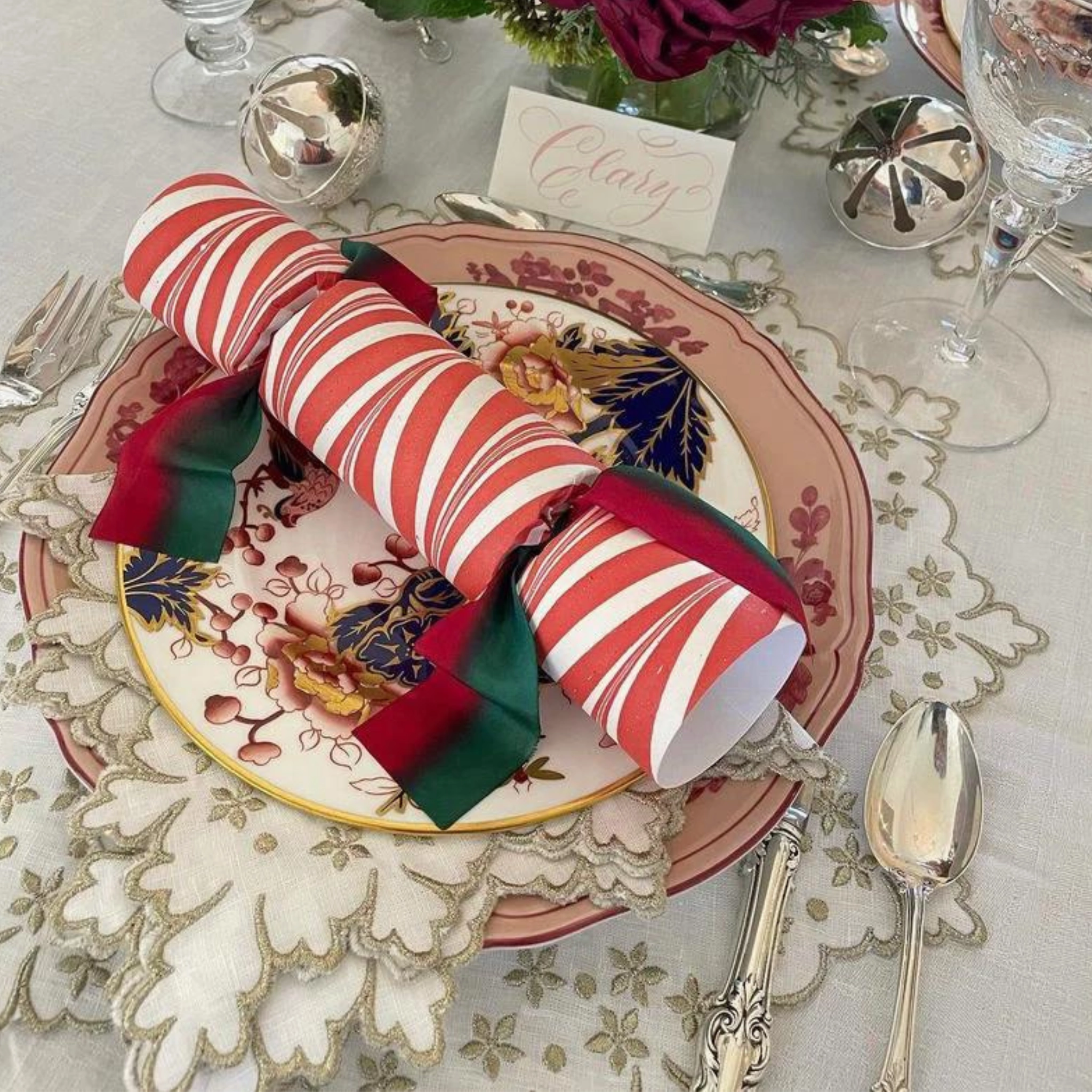 White Celeste Round Placemat With Gold Embroidery