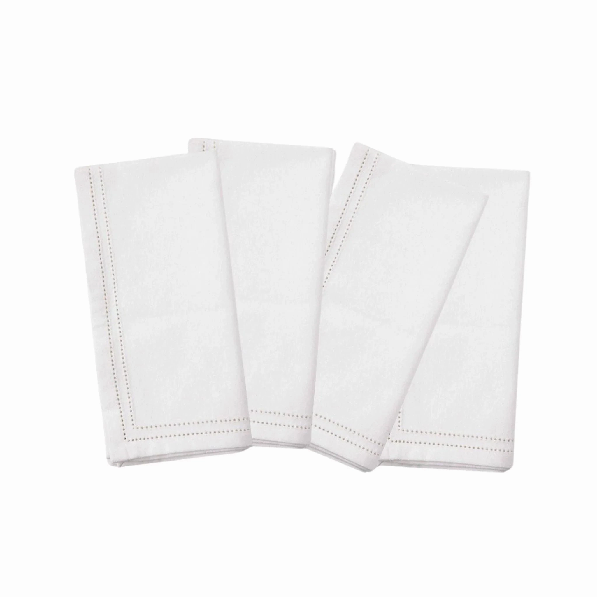 White Cocktail Napkins with Double Eyelet Border
