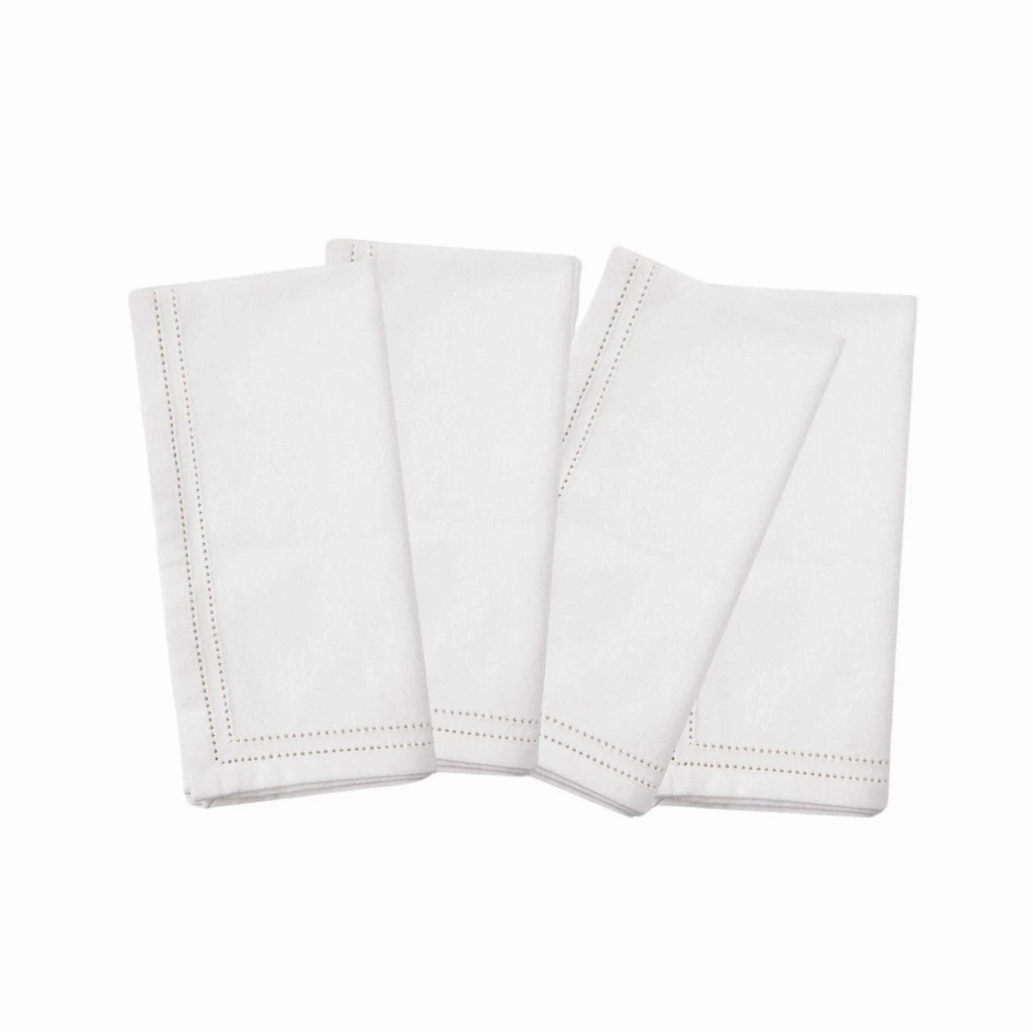White Cocktail Napkins with Double Eyelet Border