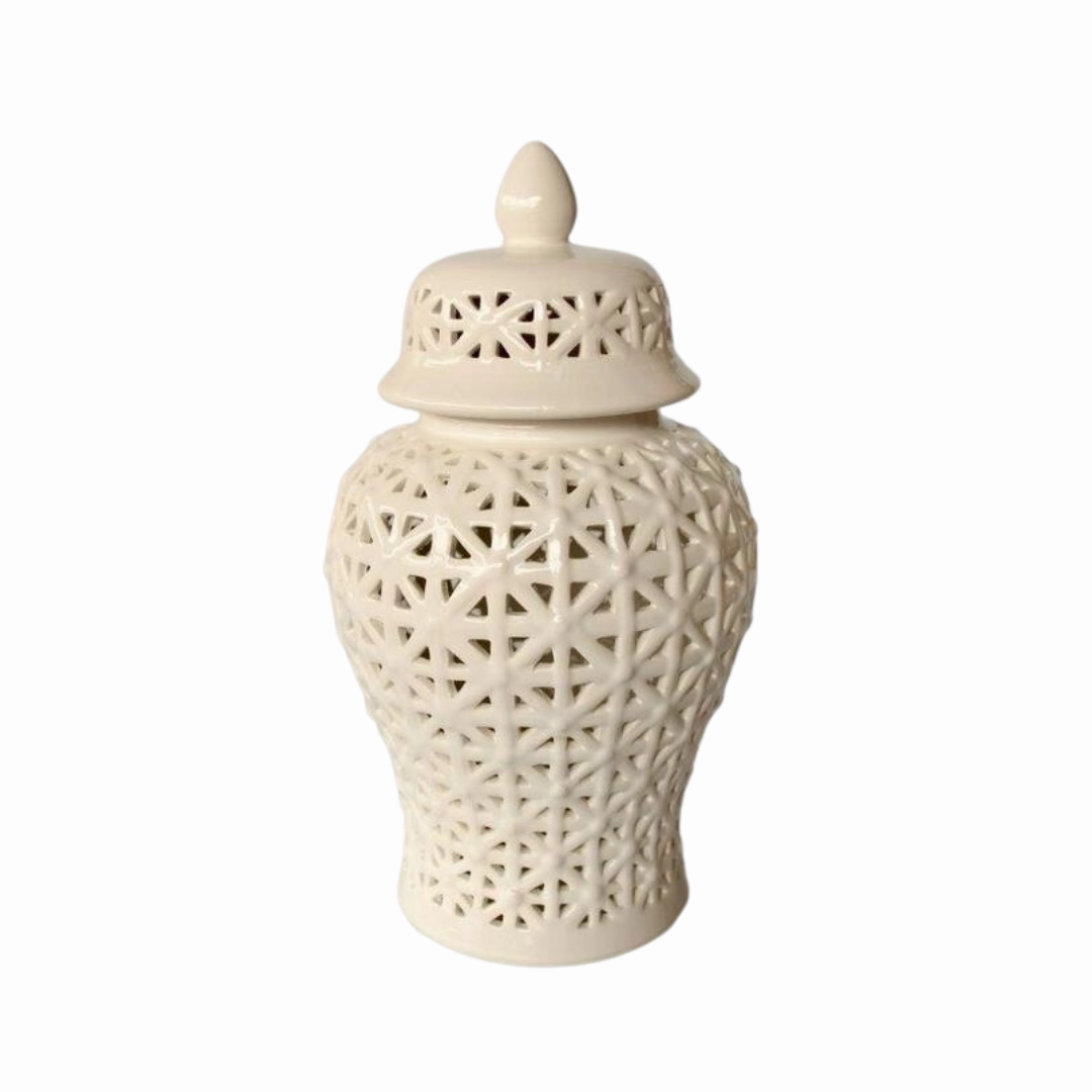 White Criss Cross Cut-Out Ginger Jar
