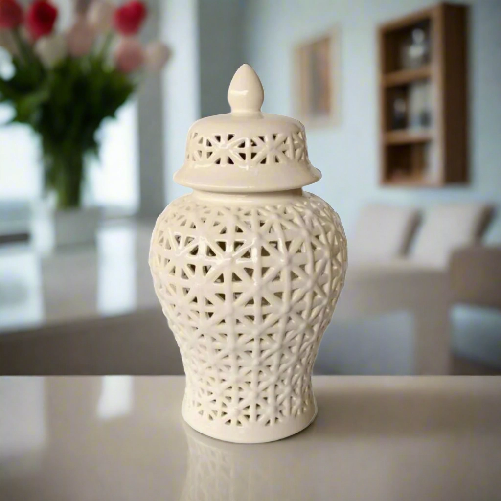 White Criss Cross Cut-Out Ginger Jar