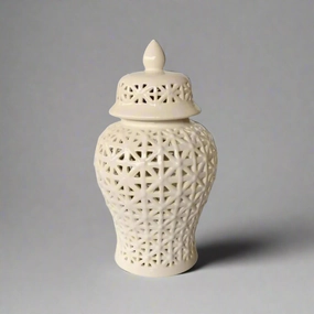 White Criss Cross Cut-Out Ginger Jar decorative home ornament