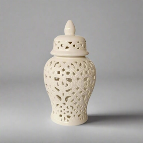 White Cut-Out Ginger Jar Braided Design decorative home ornament