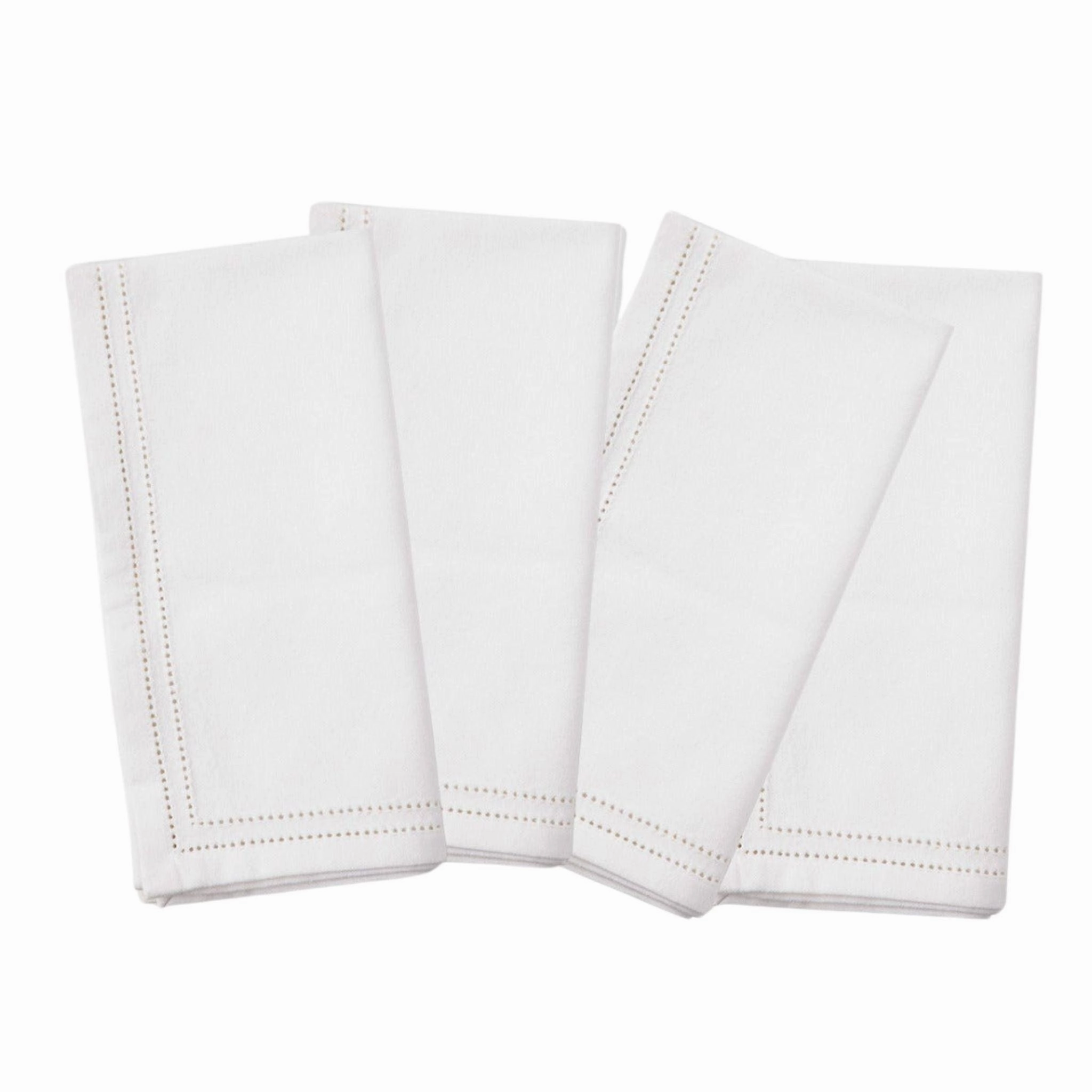 White Dinner Napkins with Double Eyelet Border