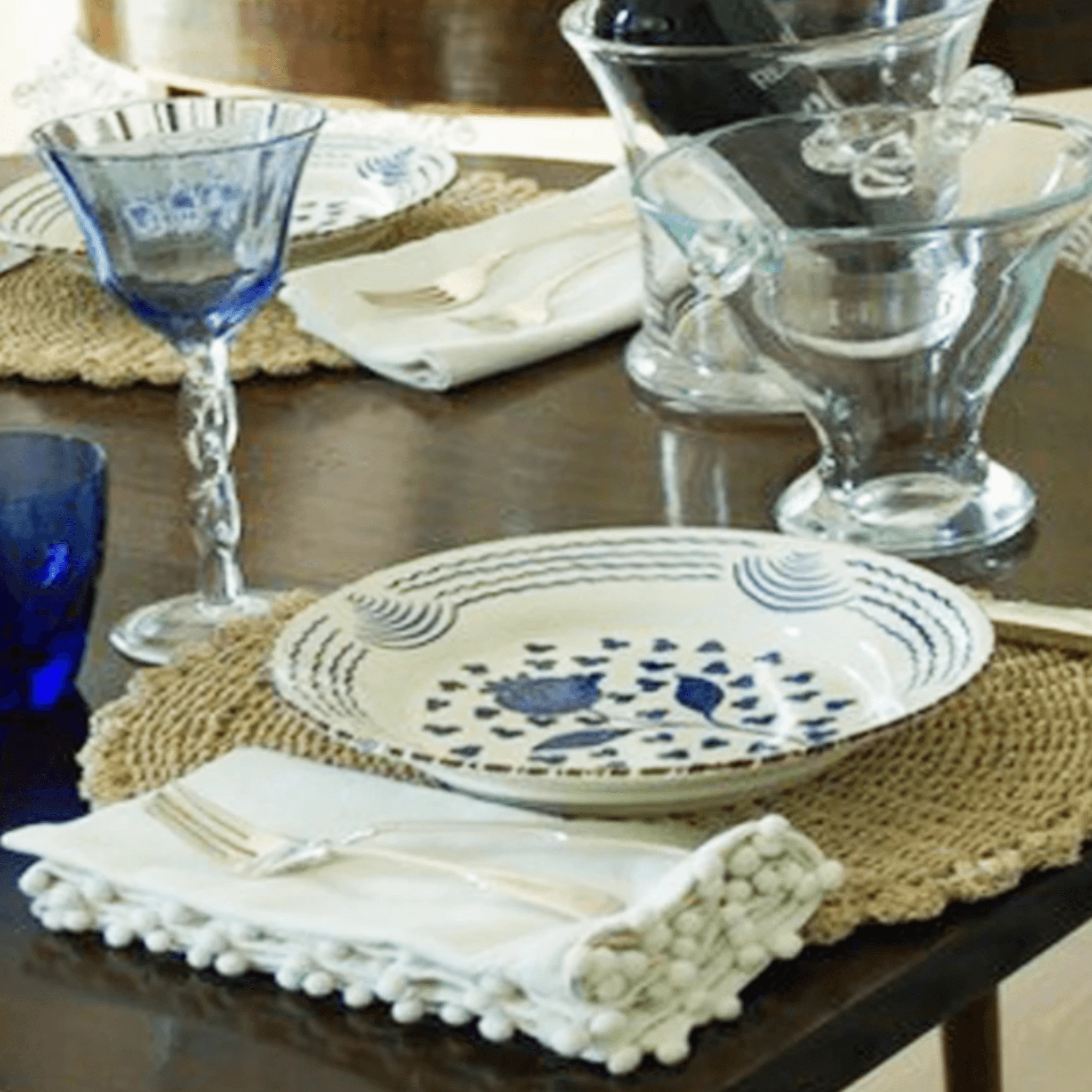 White Dinner Napkins With Pom-Pom Border