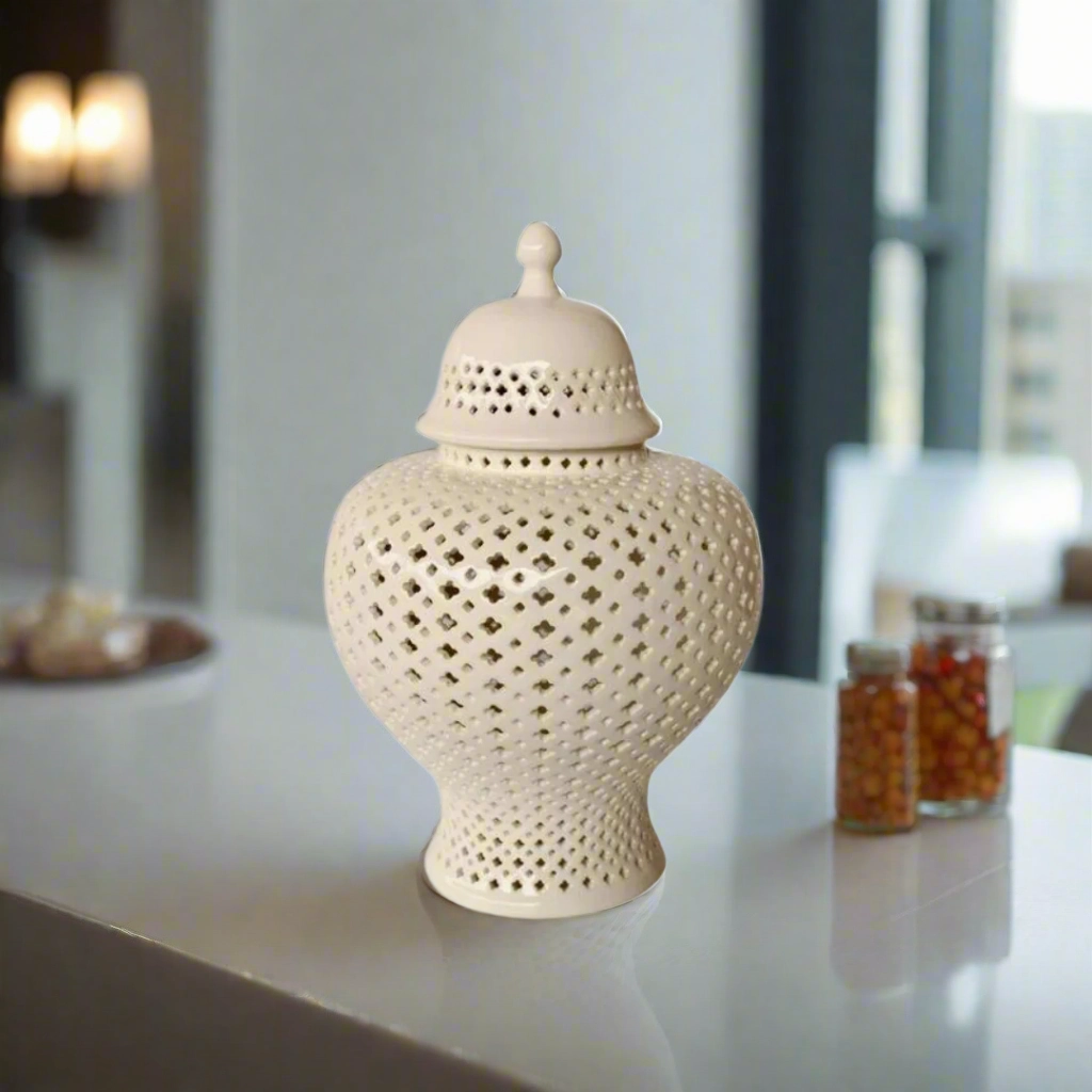 White Extra Large Fat Cut-Out Ginger Jar