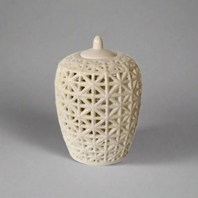 White fat criss cross cut-out jar with lid decorative home ornament