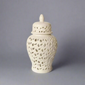 White Flower & Leaf Cut-Out Ginger Jar 45x25cm decorative home ornament