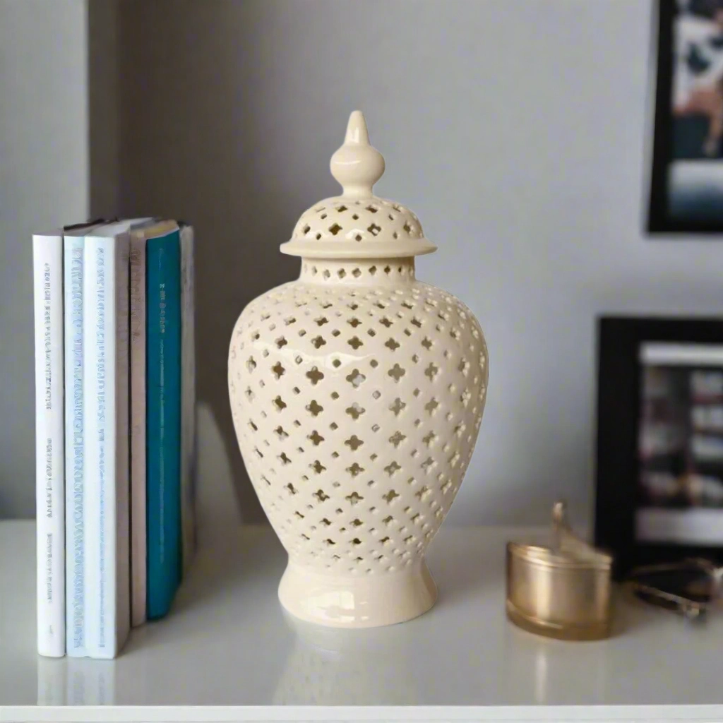 White Large Cut-Out Ginger Jar