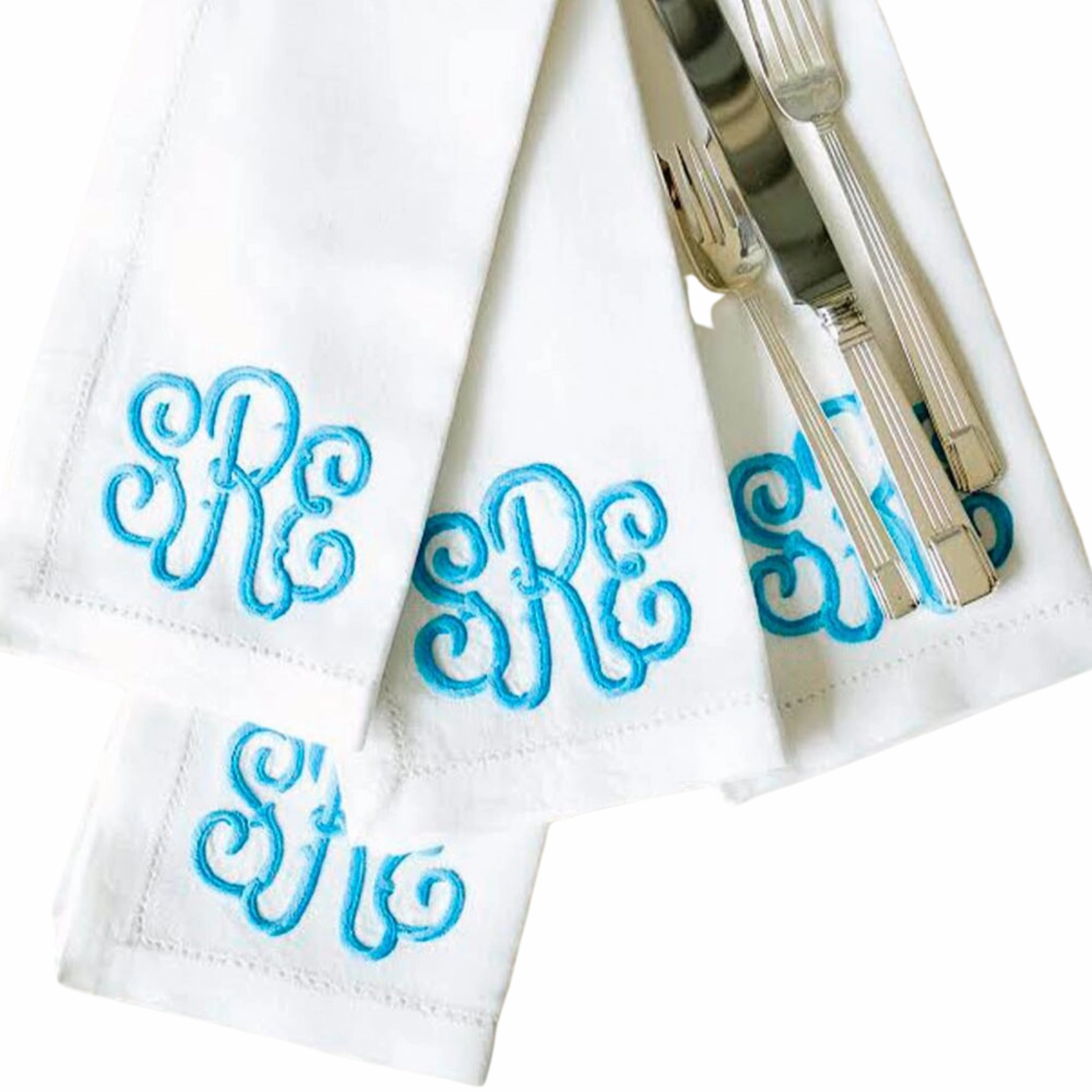 White Linen Dinner Napkin with Monogram