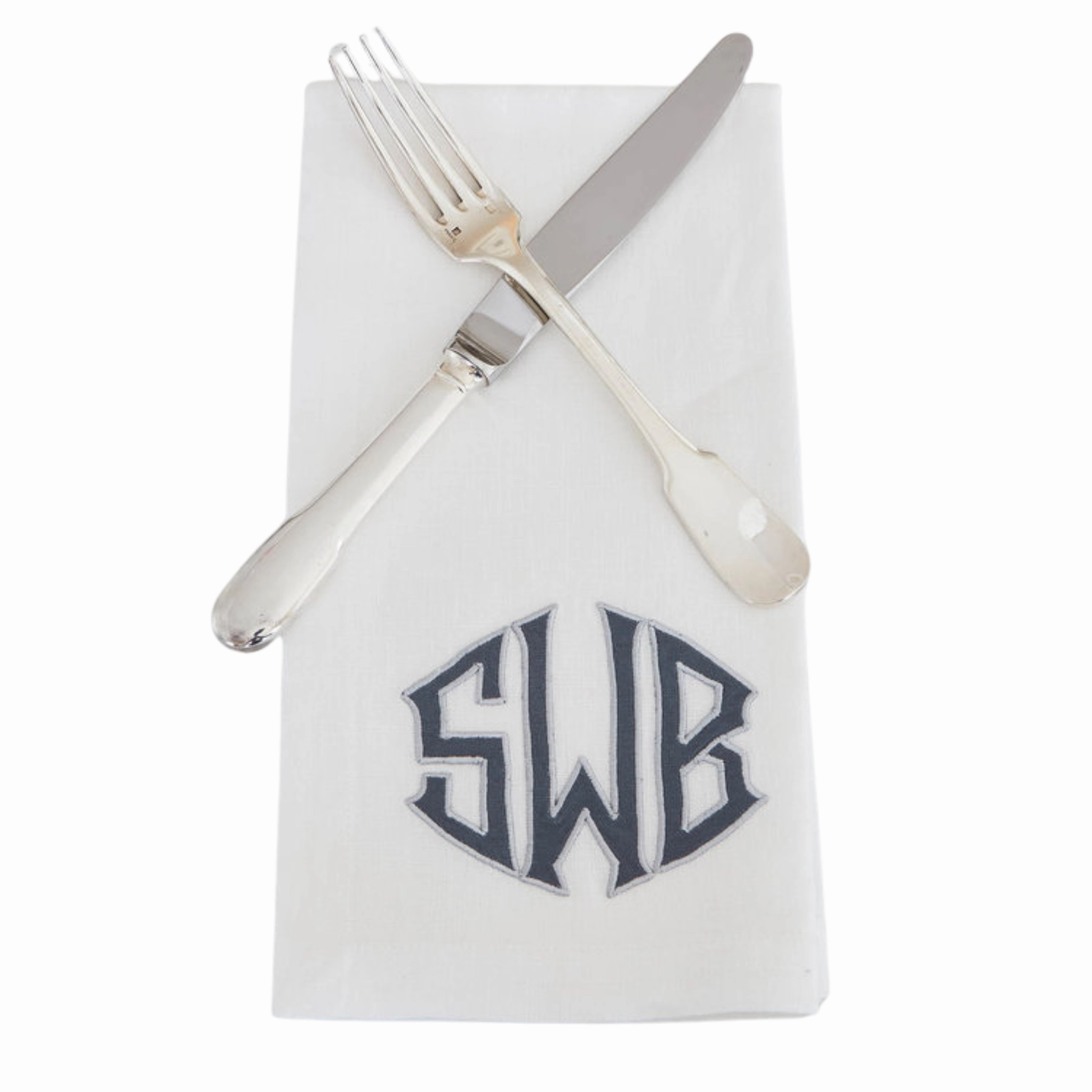 White Linen Dinner Napkin with Monogram