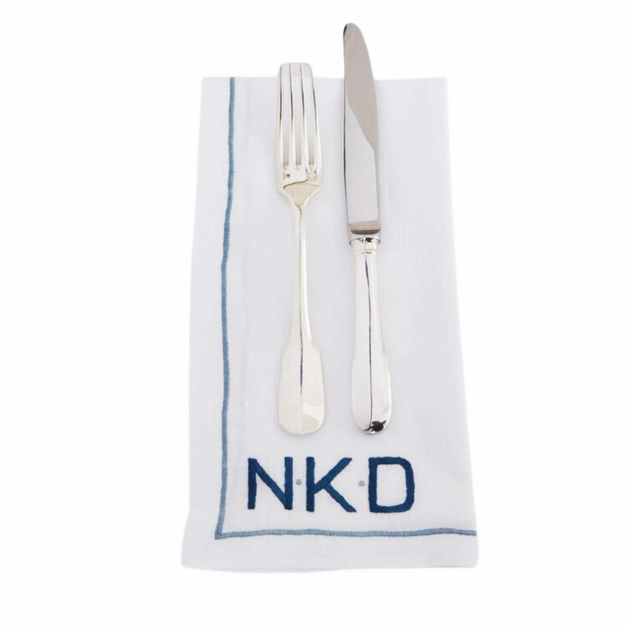 White Linen Dinner Napkin with Monogram