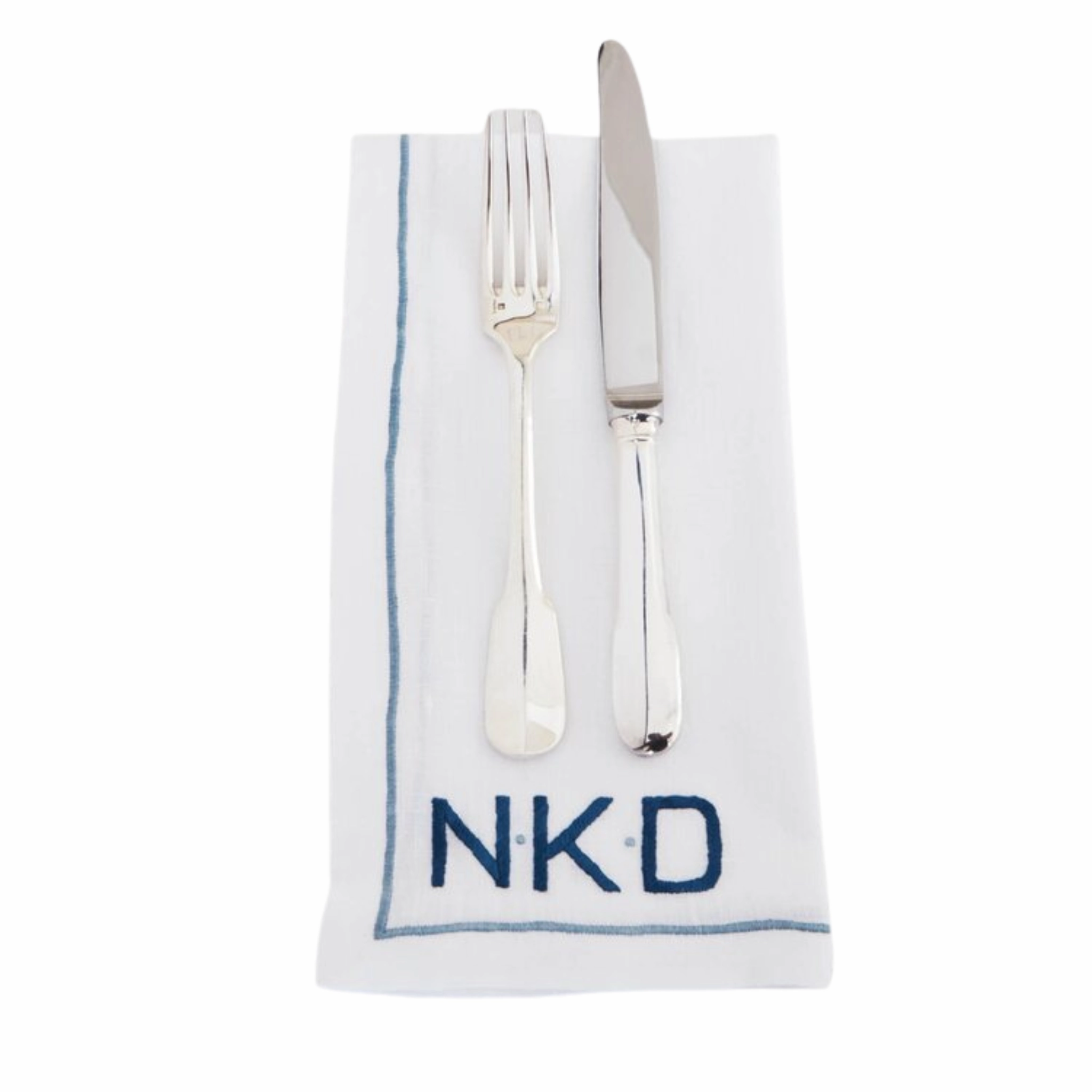 White Linen Dinner Napkin with Monogram