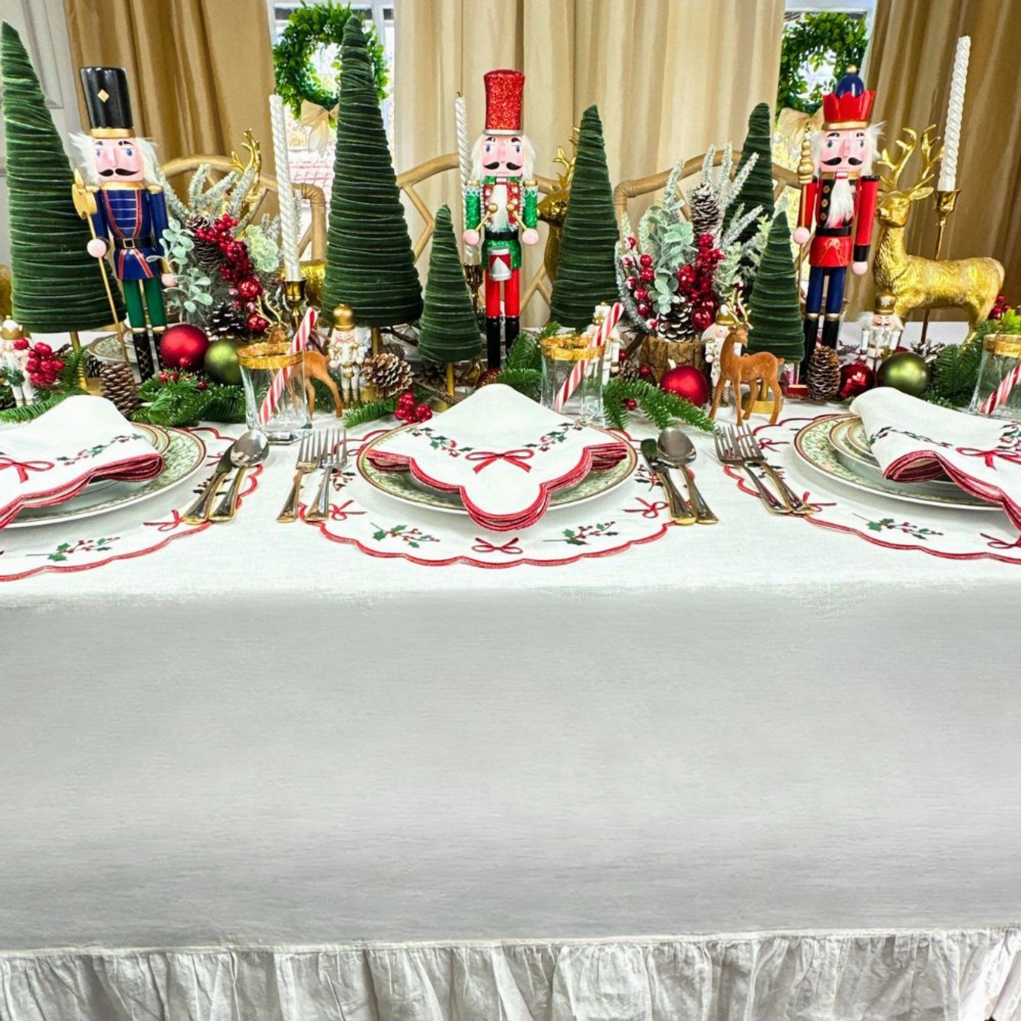 White Linen Ruffle Tablecloth