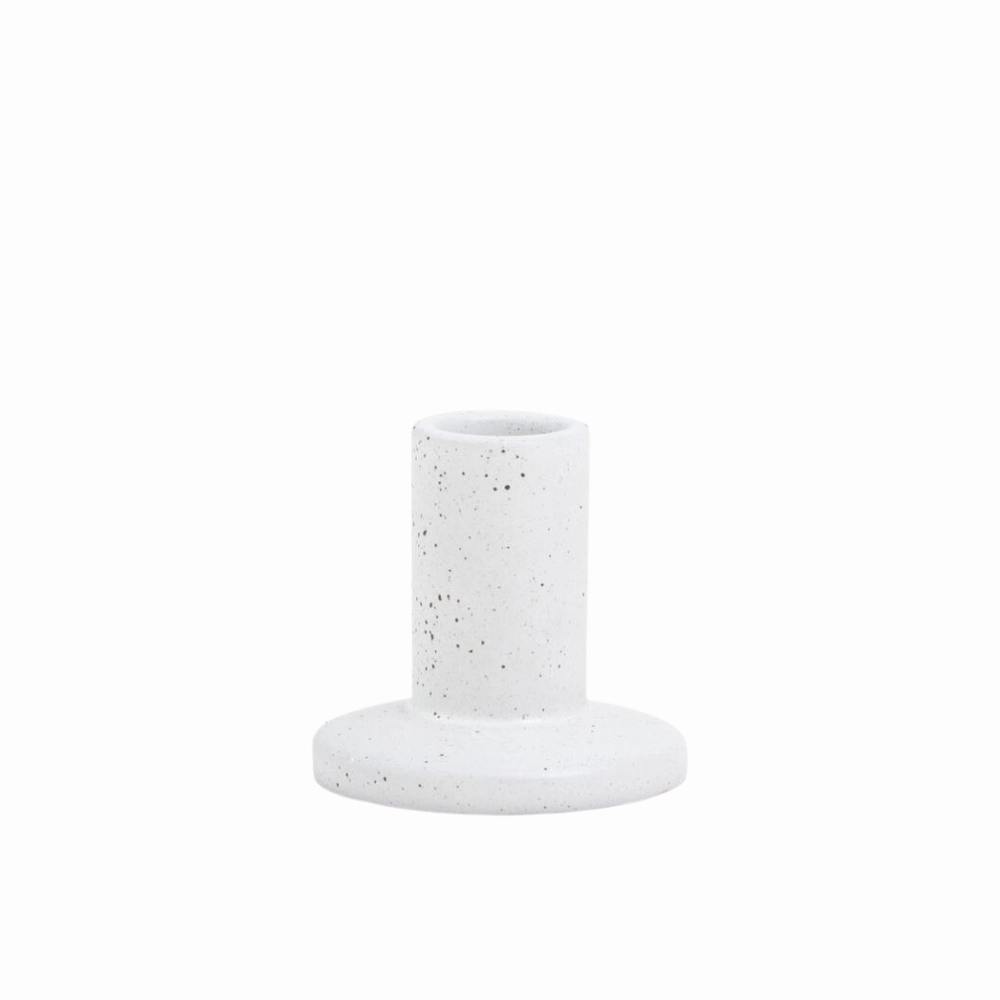 White Speckled Ceramic Taper Candle Holder 2.9" Tall minimalist art object  