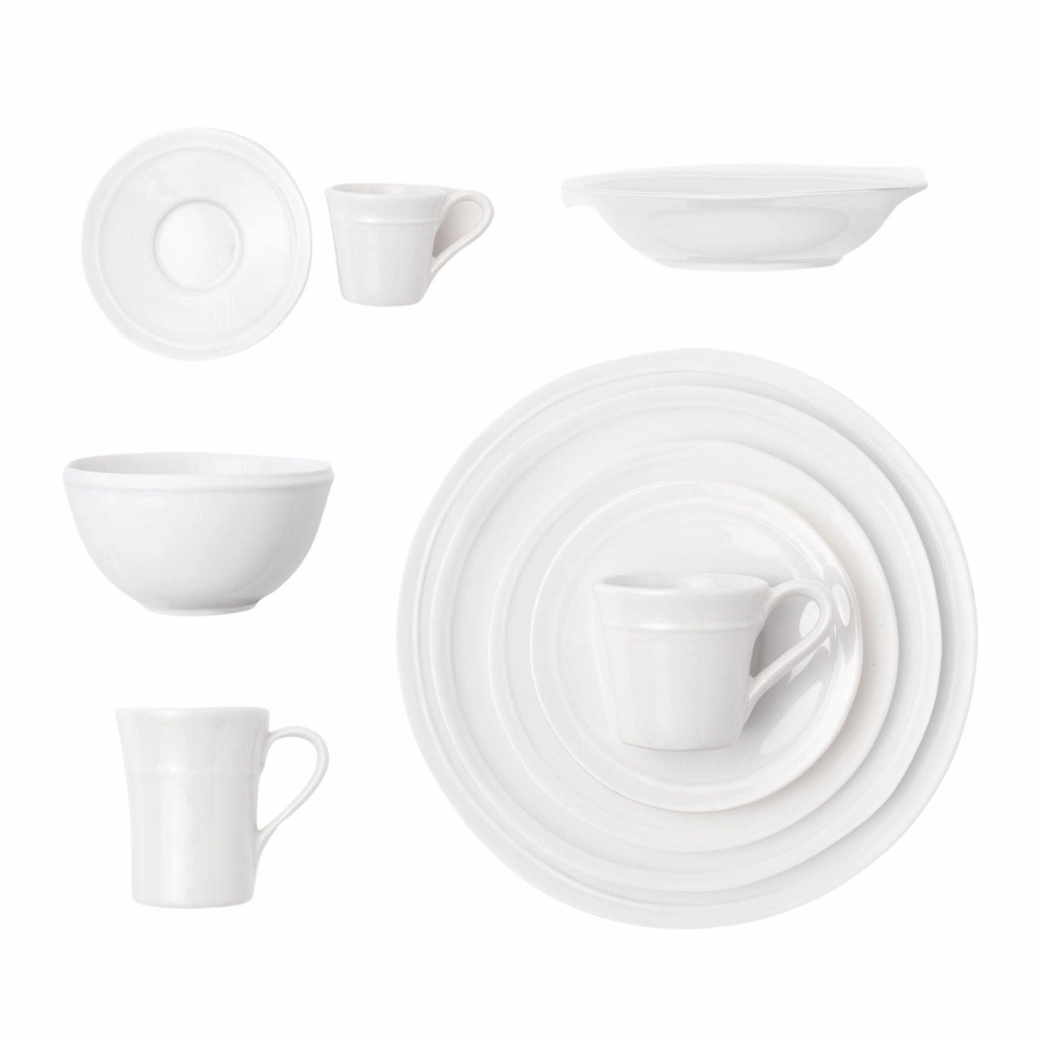White Stoneware Cups and Saucers