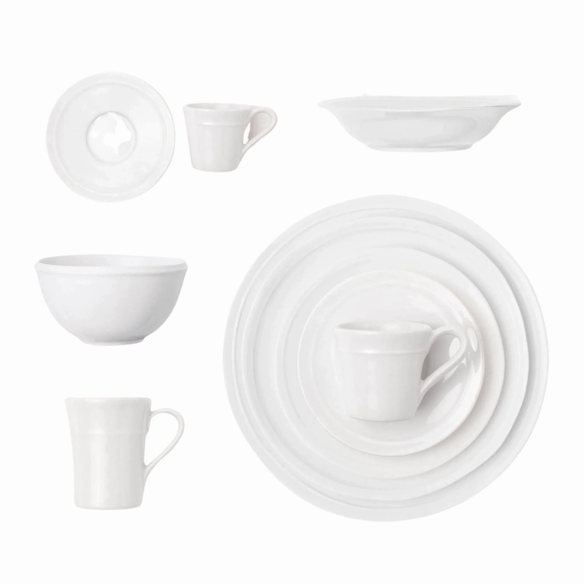 White Stoneware Espresso Cups and Saucers