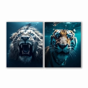 Wild Cats Diving - Duo by Zenzdesign framed mural artwork