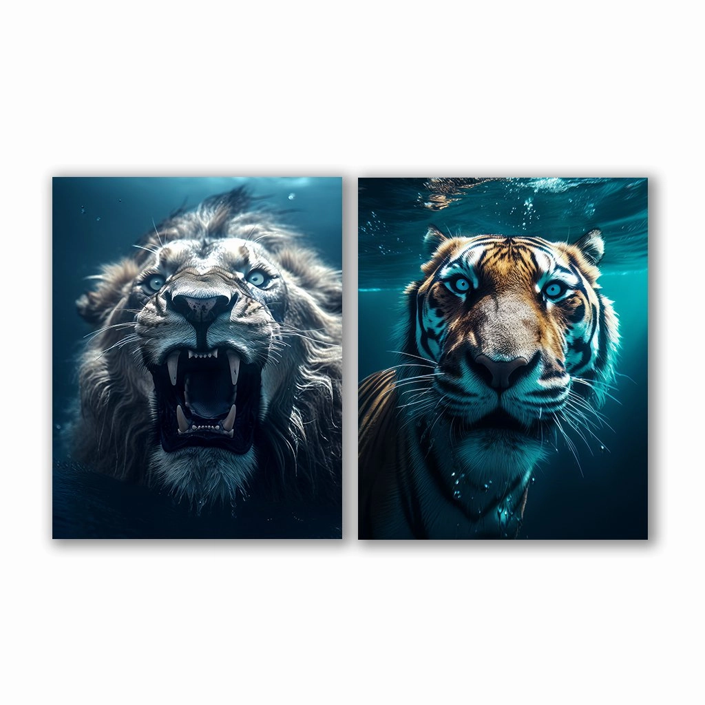 Wild Cats Diving - Duo by Zenzdesign framed mural artwork