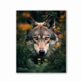 Wolf Flowers by Zenzdesign framed mural artwork