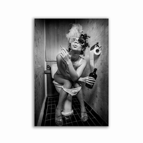 Woman Smokes Black/White framed mural artwork