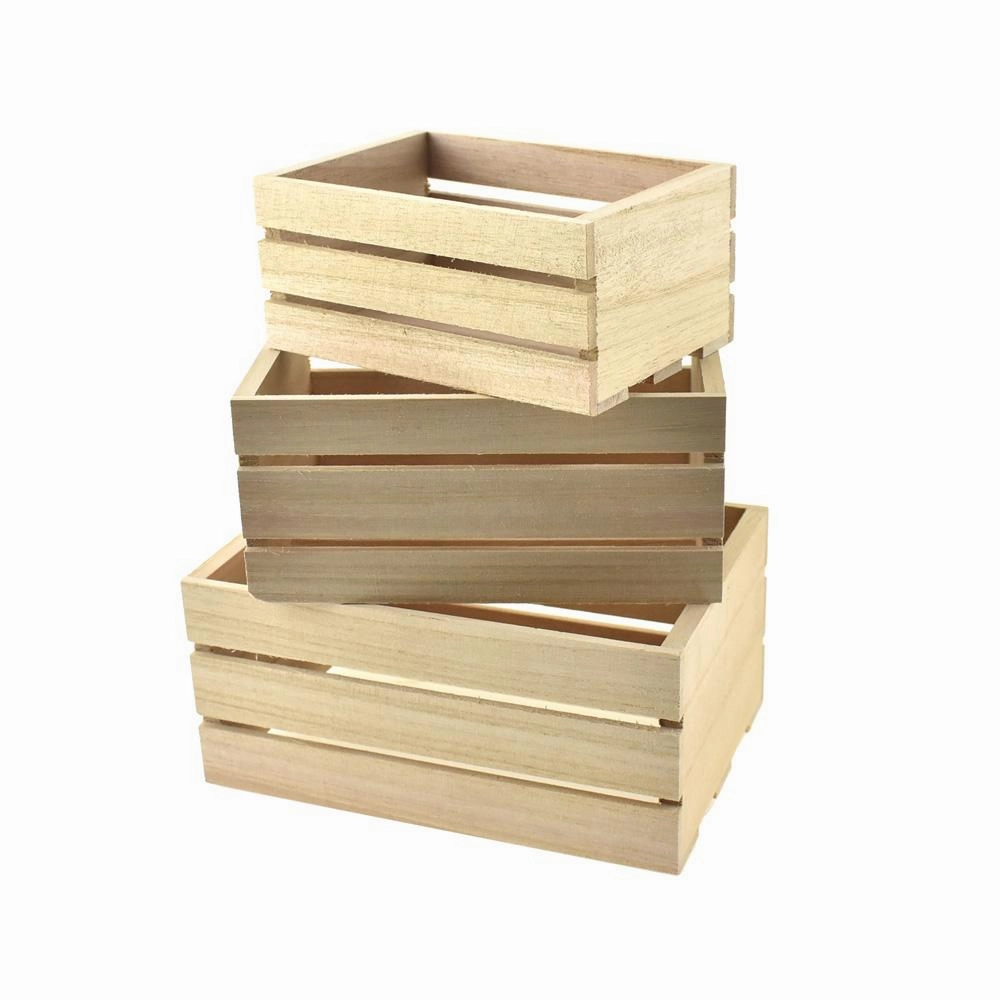 Wood Caddy Crate Set, Natural, Assorted Sizes, 3-Piece wooden room decoration