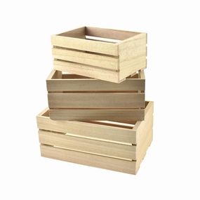 Wood Caddy Crate Set, Natural, Assorted Sizes, 3-Piece wooden room decoration