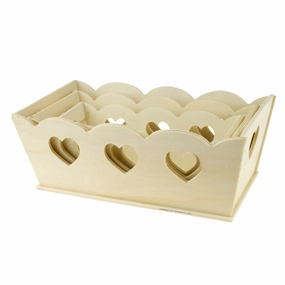 Wooden Craft Scalloped Heart Cutouts Tray Set, Assorted Sizes, 3-piece wooden room decoration