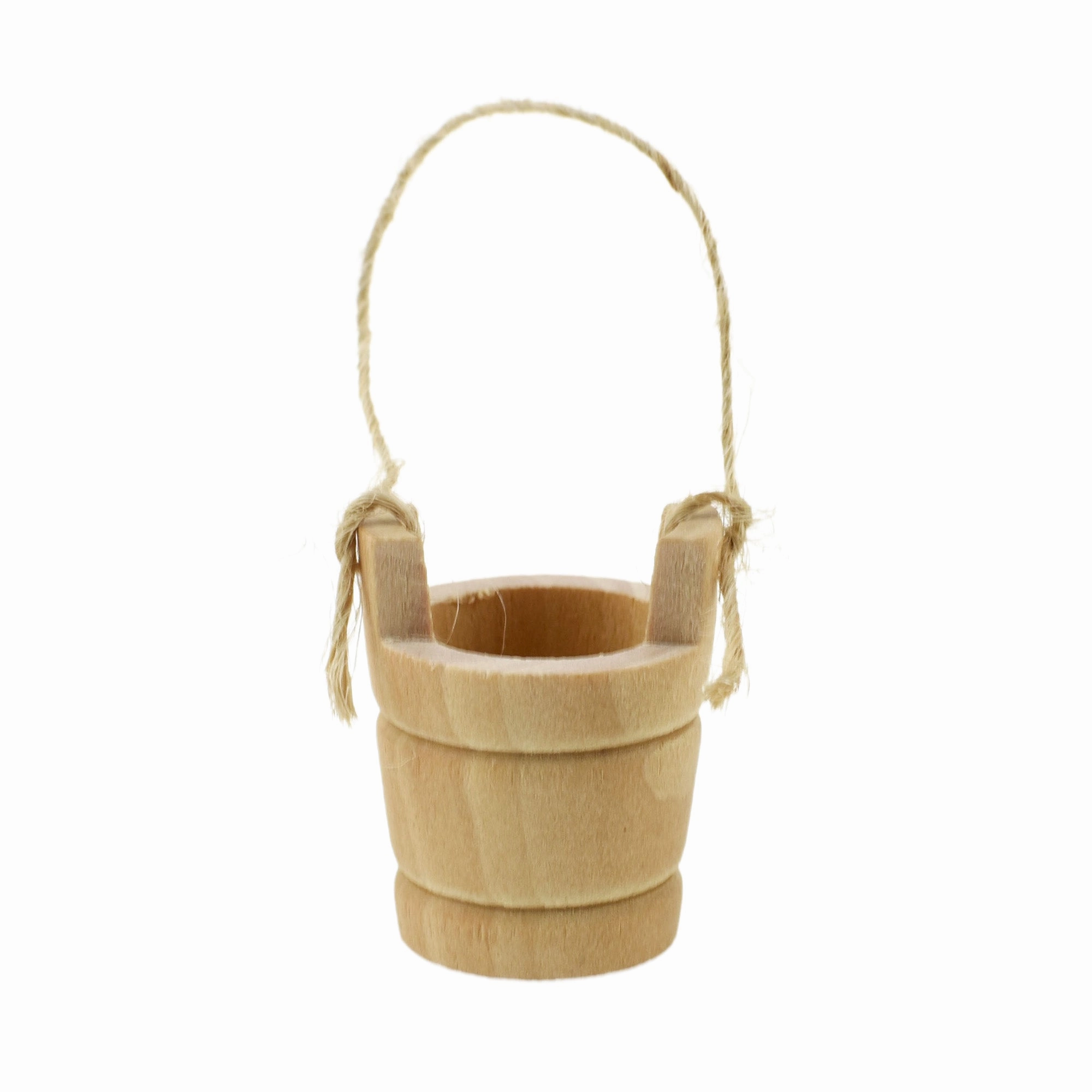 Wooden Craft Well Bucket Miniatures with Jute Handle