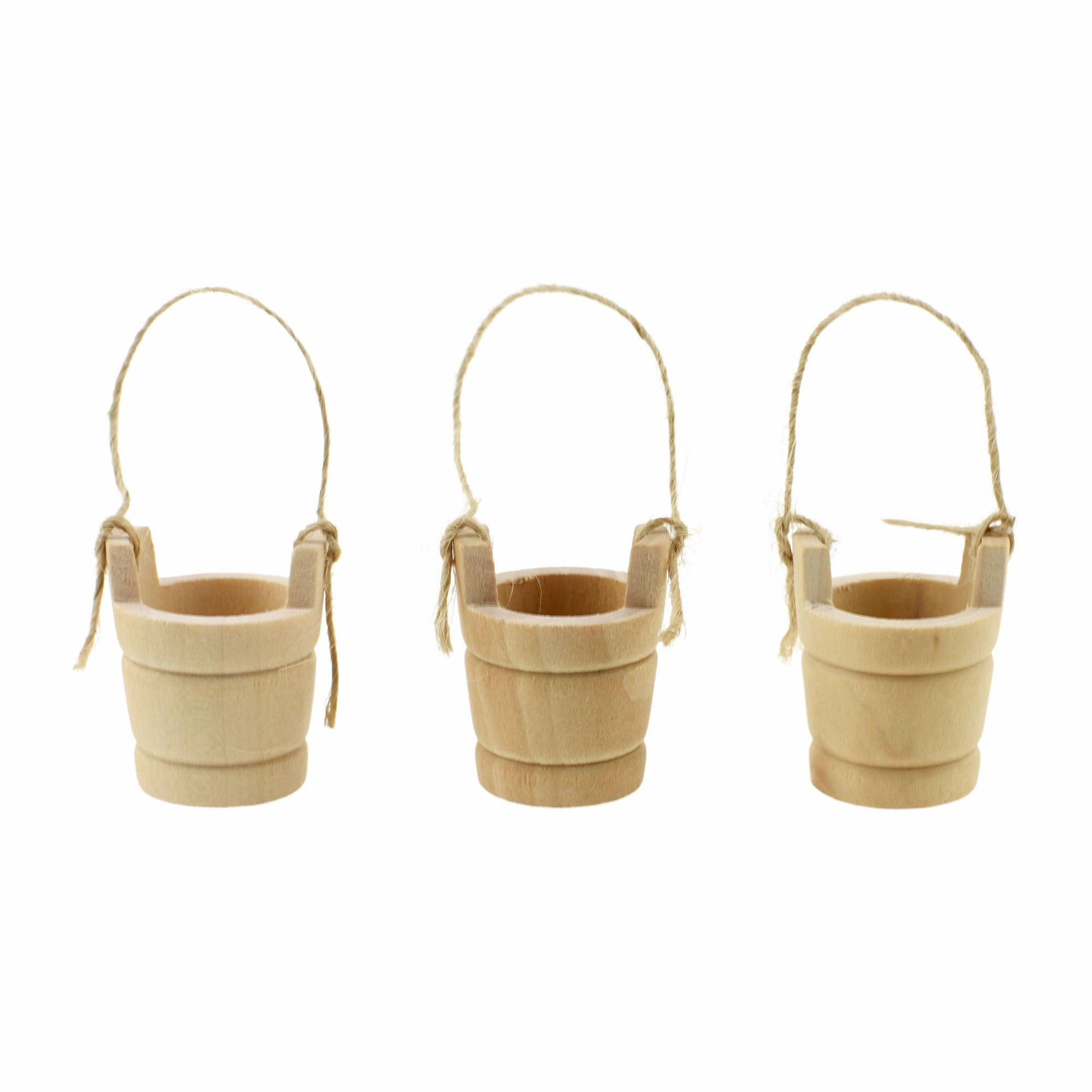 Wooden Craft Well Bucket Miniatures with Jute Handle