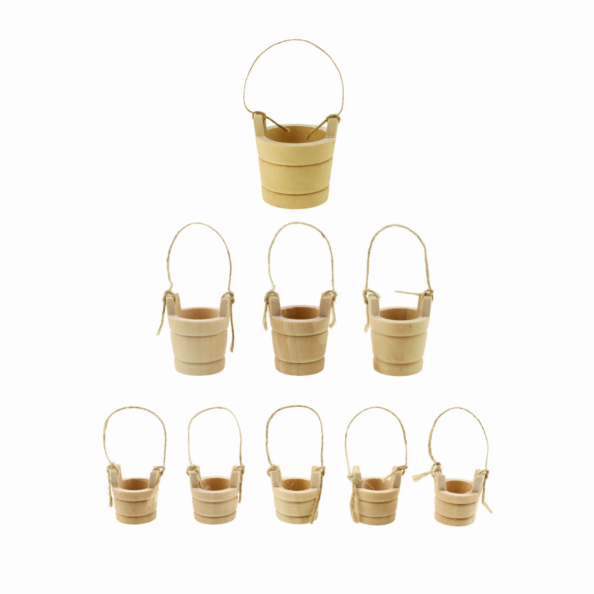 Wooden Craft Well Bucket Miniatures with Jute Handle wooden room decoration