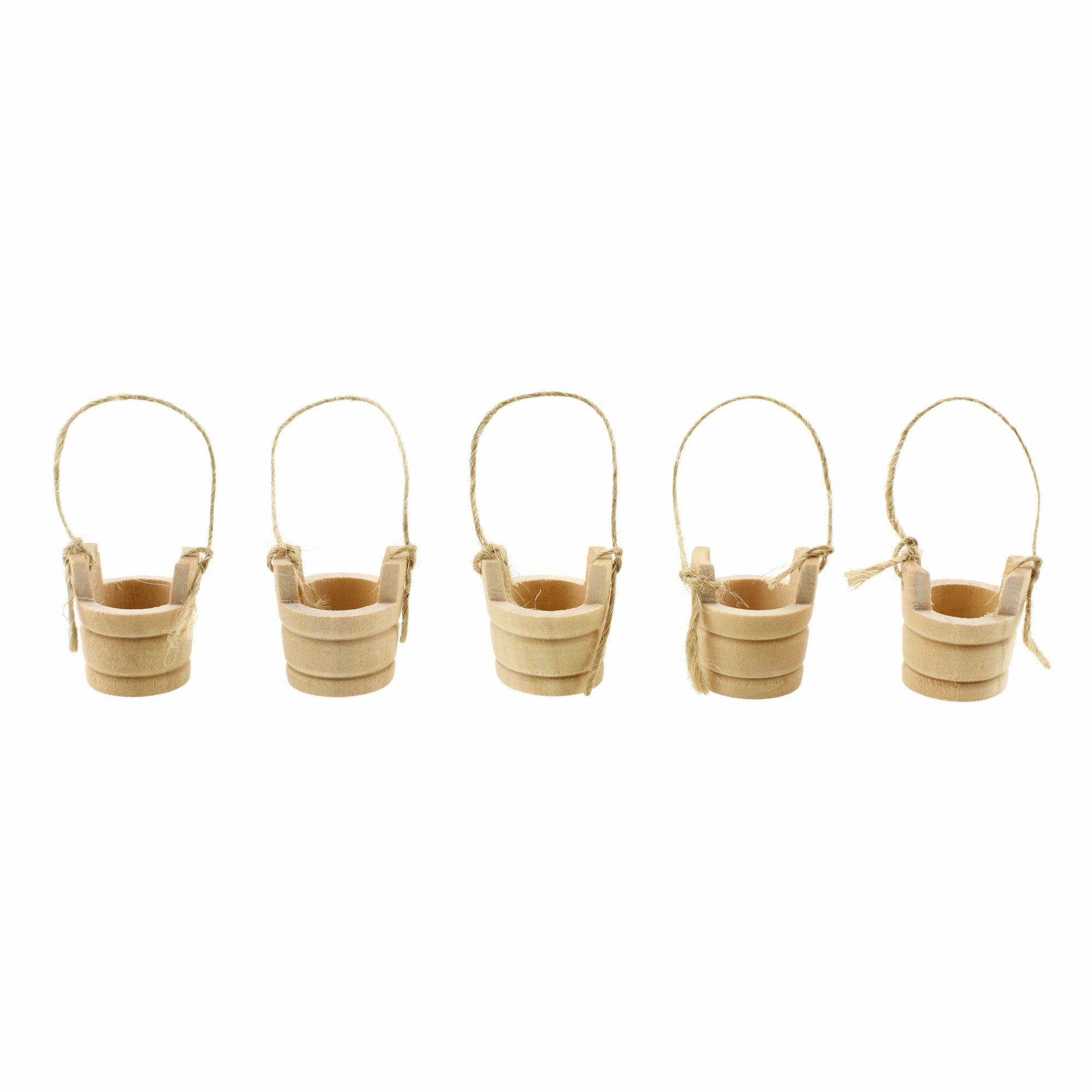 Wooden Craft Well Bucket Miniatures with Jute Handle