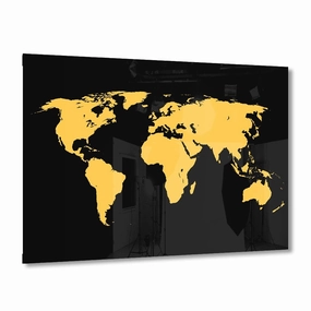 World Map Gold on Acrylic framed mural artwork