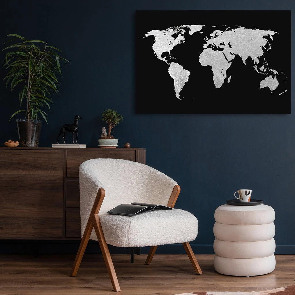 World Map Silver on Acrylic