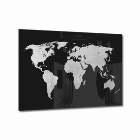 World Map Silver on Acrylic framed mural artwork