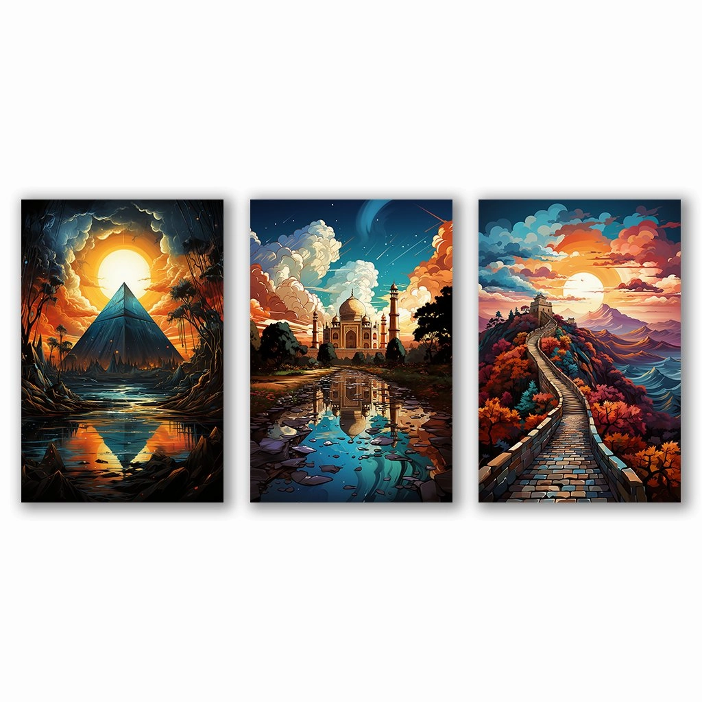 World Sightseeing Pop Art - Triptych by Catill framed mural artwork