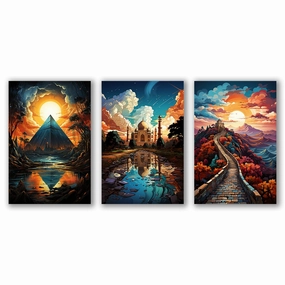 World Sightseeing Pop Art - Triptych by Catill framed mural artwork