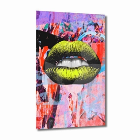 Yellow Art Lips Neon on acrylic glass framed mural artwork
