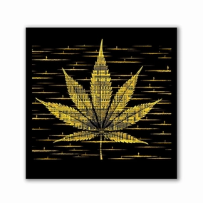 Yellow Cannabis Leaf by Catill" by Catill framed mural artwork